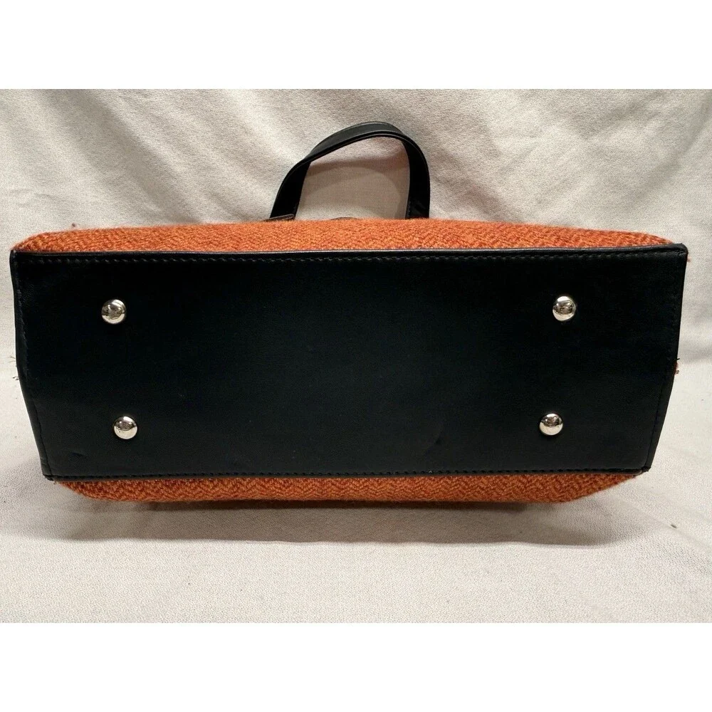 Mucros Weavers Emily Style Tweed Wool Hand Bag Burnt Orange Ireland Bow Accent